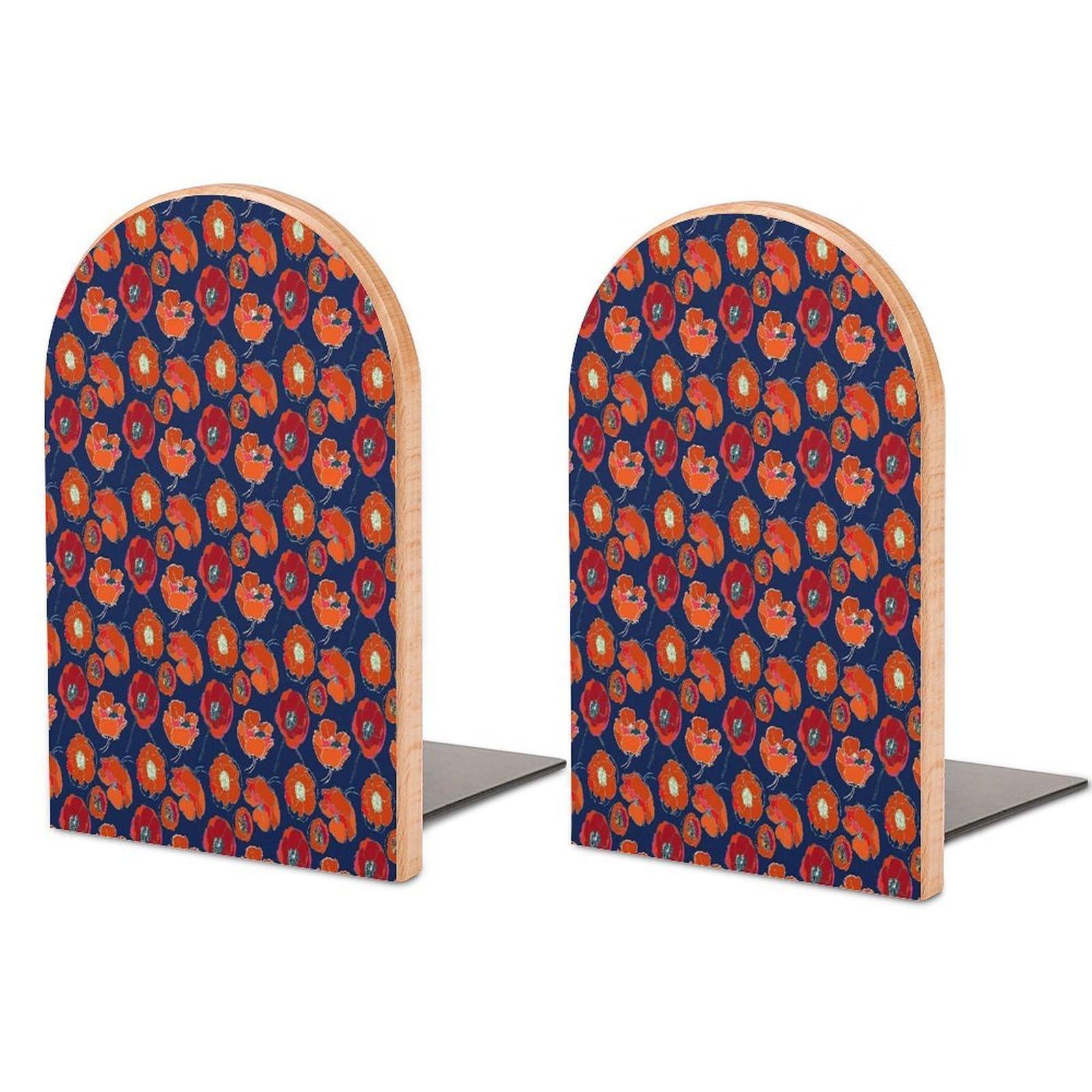 Oil Painting Flower Seamless Beech Wood Bookends Heavy Duty Book Organizers Desktop File Holder for Office Home Bookshelf