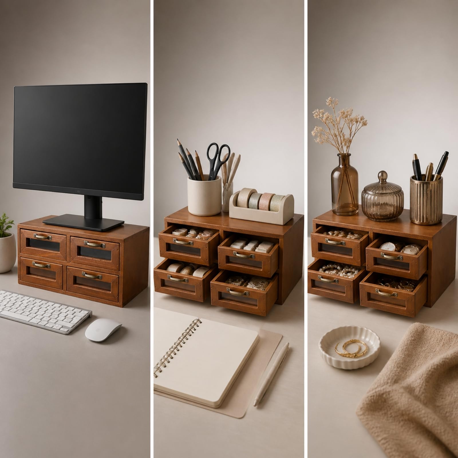 Contenitore Tavolo in Legno con Cassetti Scorrevoli Rack Scrivania Organizer Portaoggetti per Artigianato