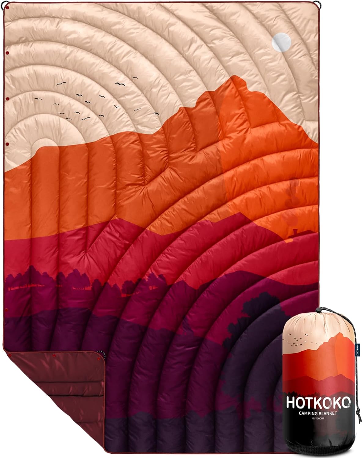 Camping Blanket,Lightweight Puffy Printed Camping Blanket Packable Outdoor Blanket for Camping,Traveling, Stadium, Hiking, Picnics Dusk 39x55"