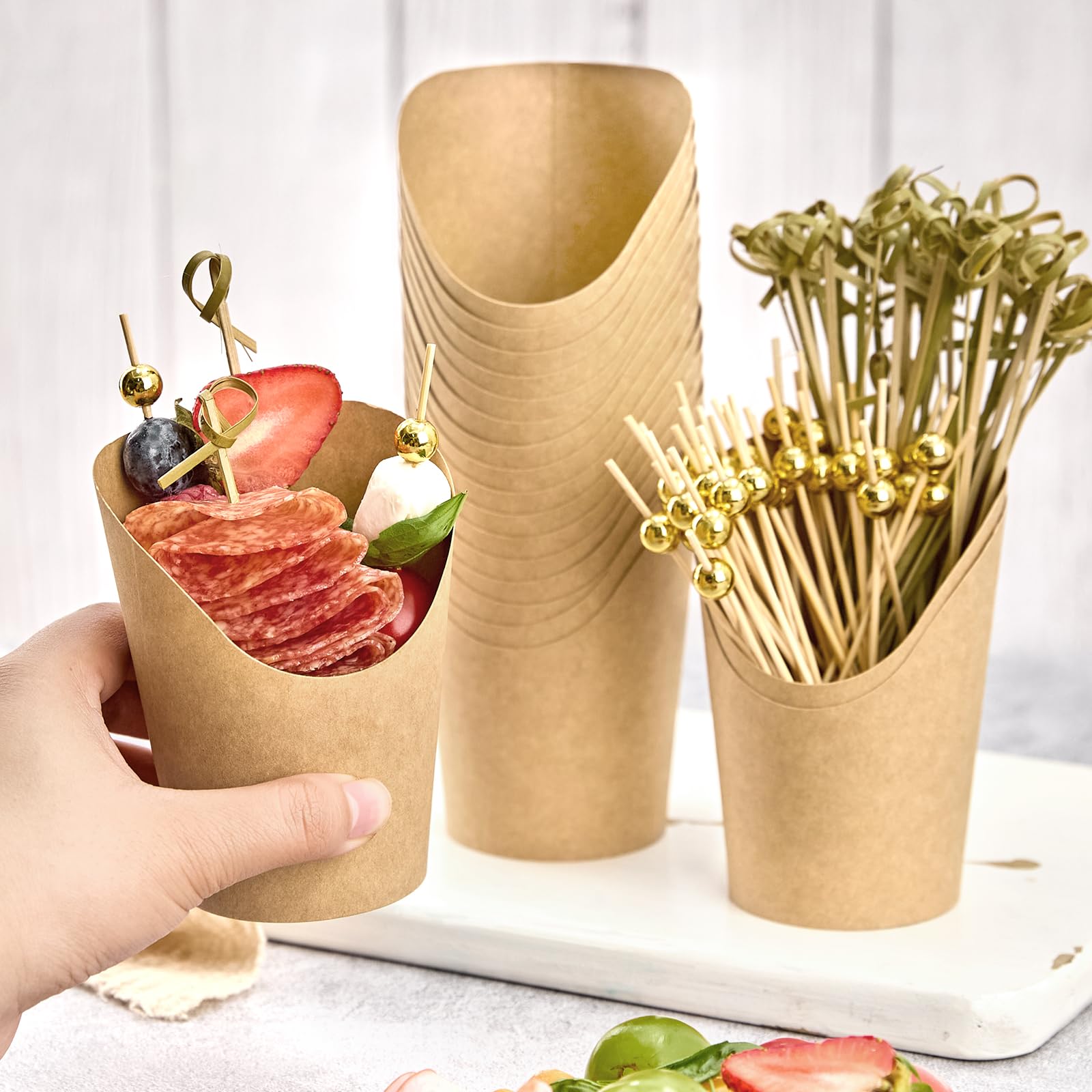 FATLODA 80 Charcuterie Cups + 320 Picks + 100 Labels - 12 Oz Disposable Appetizer Set