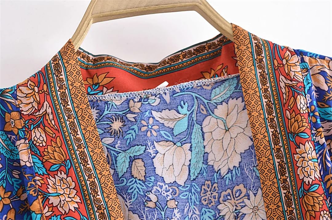 Disimlarl Kimono da donna con stampa floreale, stile bohémien, con scollo a V, maniche a pipistrello, maxi copricostume