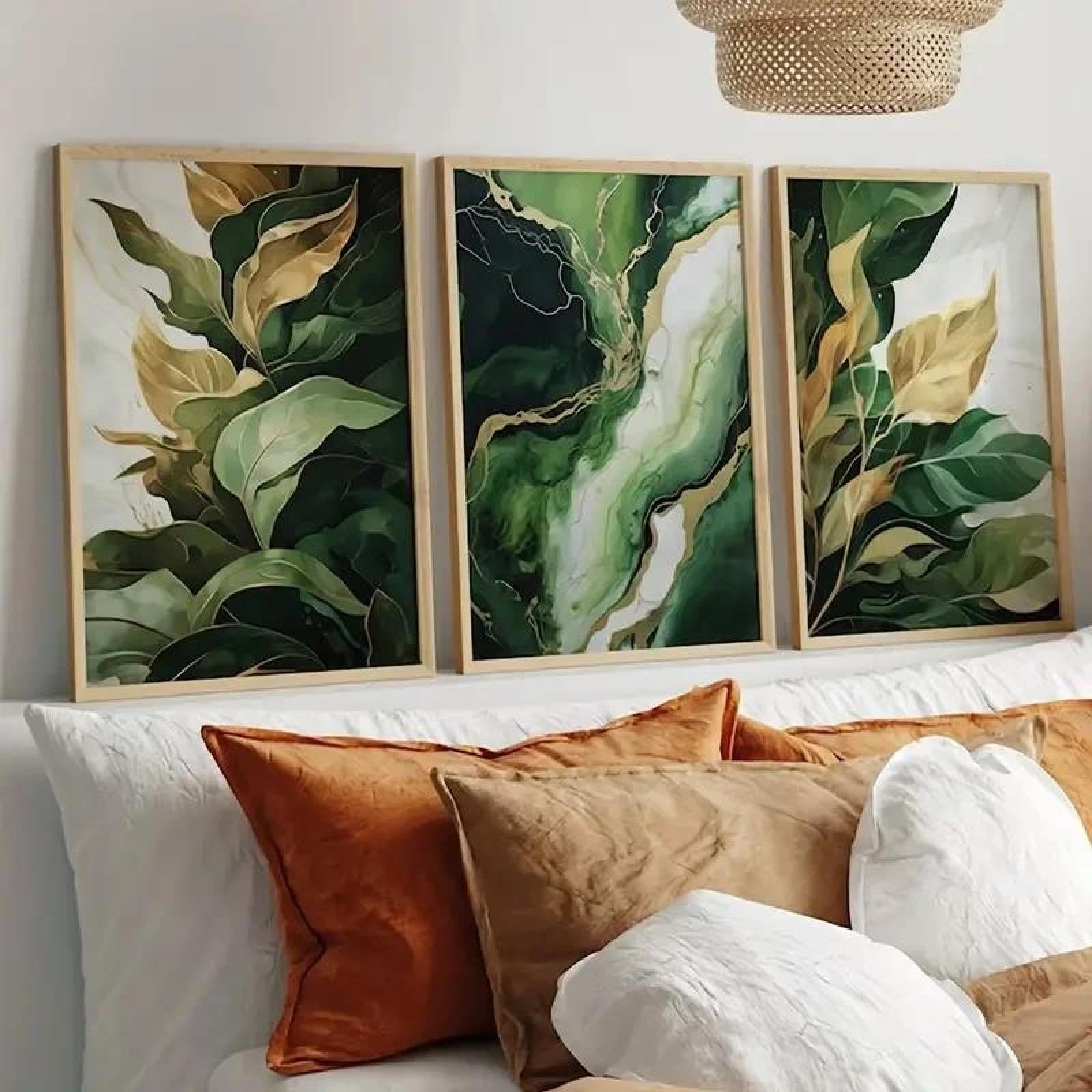Baibexing Abstract Green Plant Leaf Canvas Paintings Poster Prints Wall Art Picture Living Room Home Decor 30X40Cmx3Pcs Unframed