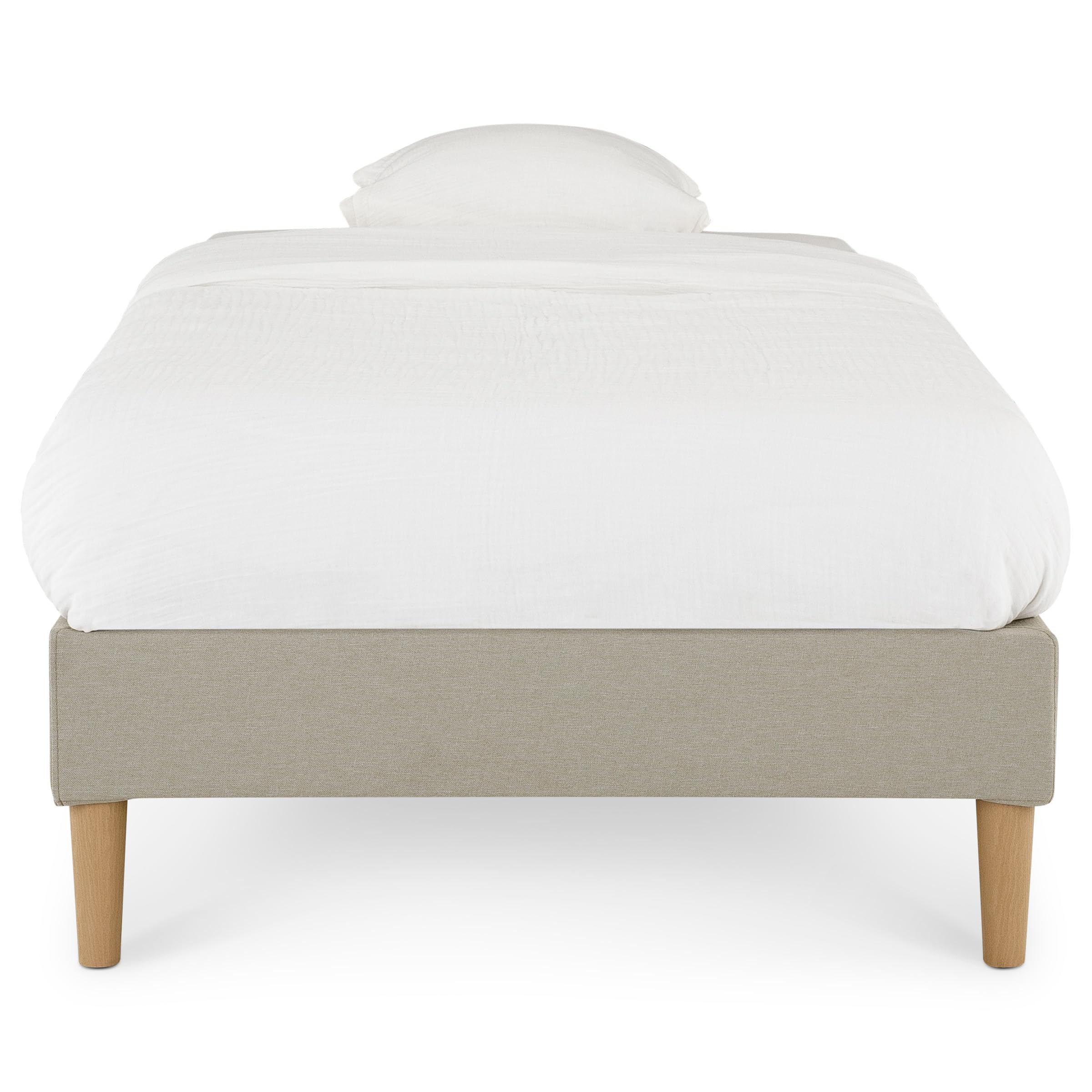 IDIMEX Sommier tapissier PAIMPOL 90 x 190 cm Structure en Bois et revêtement en Tissu Beige, Cadre de lit avec Pieds et sommier à Lattes pour 1 Personne