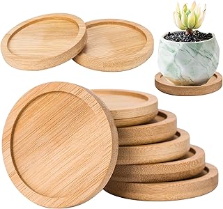 Ulawellor Bamboo Round Brown Coasters Set of 8 for Flower Pots, Small Succulents and Garden Decoration