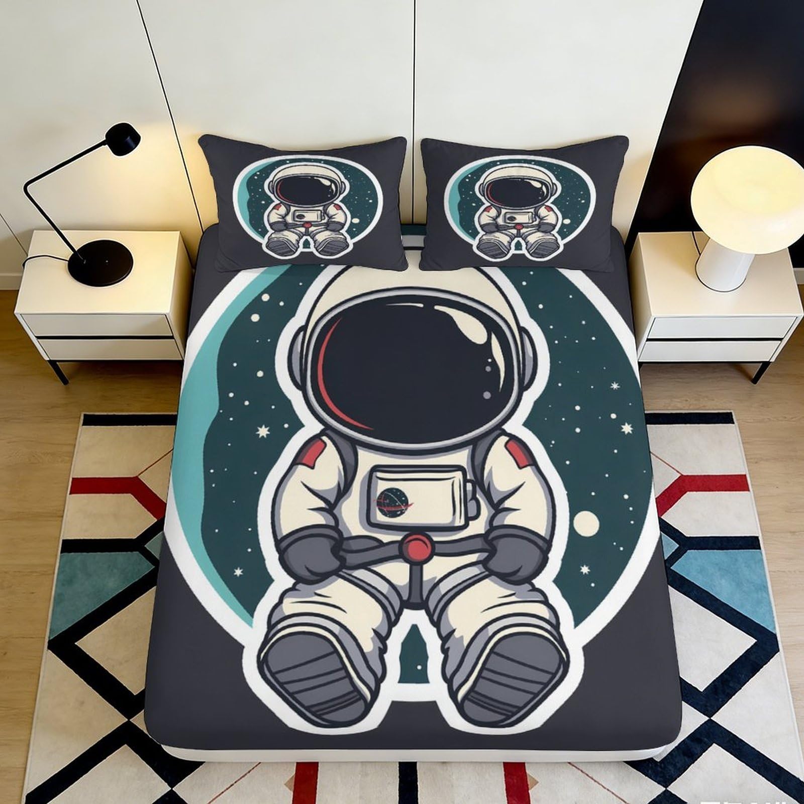 Pnayamiorkfel Style-2 3D Printed Astronaut Space Fitted Sheet Microfiber Anti-Slip Easy Care Cartoon Bed Cover For Bedroom Guestroom Decor 90X200x25cm