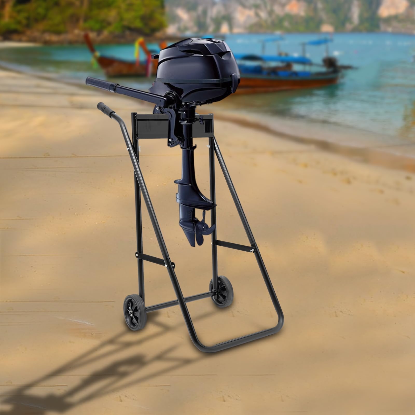 Soporte para motor fueraborda, carro plegable con mango de goma y ruedas de goma, para almacenamiento y transporte de hasta 40 kg