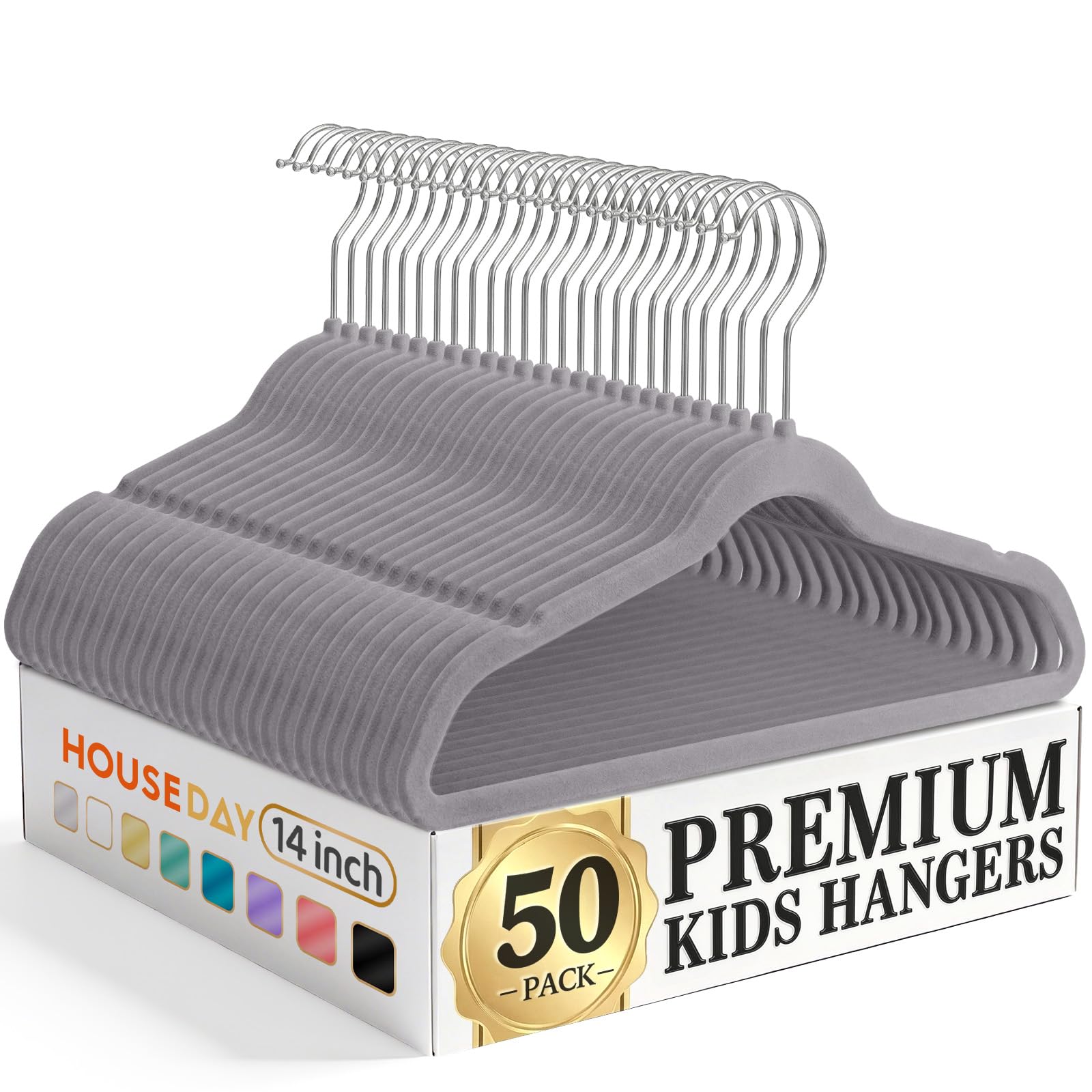 Cintres en velours pour enfants House Day lot de 50 anti-dérapants gris 35cm