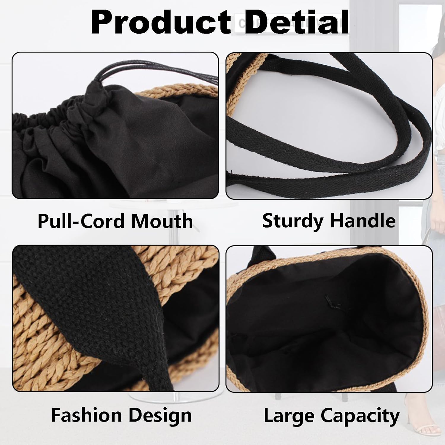 Large Straw Tote Bag Raffia Summer Shoulder Bag Woven Handbag Beach Vacation Travel Purse For Women
