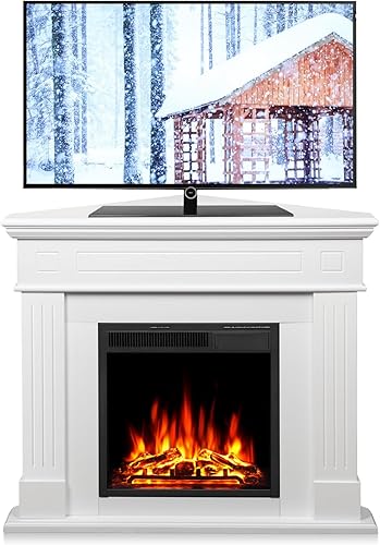 Vista 29 de R.W.FLAME Chimenea eléctrica de 43 pulgadas, chimenea envolvente de madera, soporte de TV con chimenea eléctrica independiente, control remoto, Gris