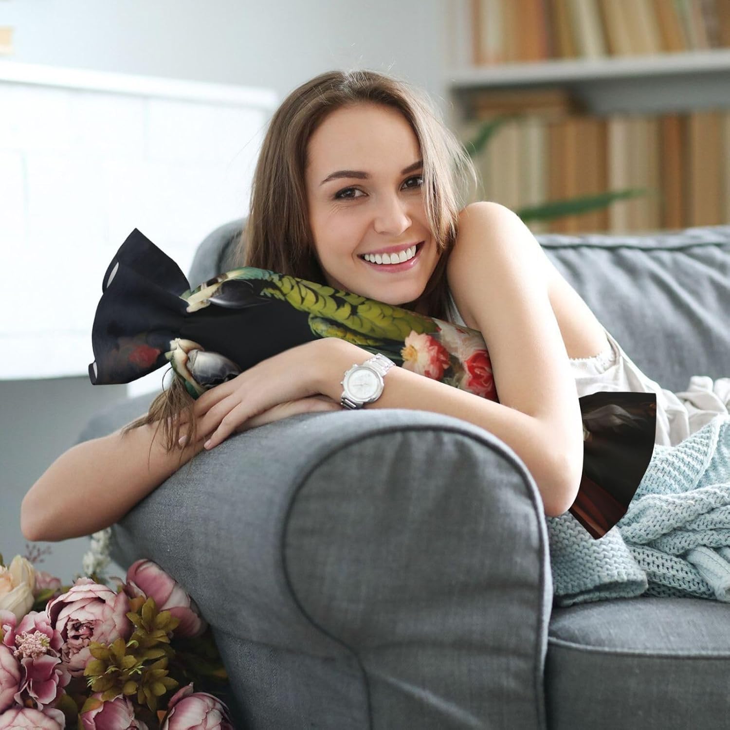 Couple Parrots Olive Print Candy Cylindrical Comfortable Pillow Throw Pillows Home Decor Easy Maintenance