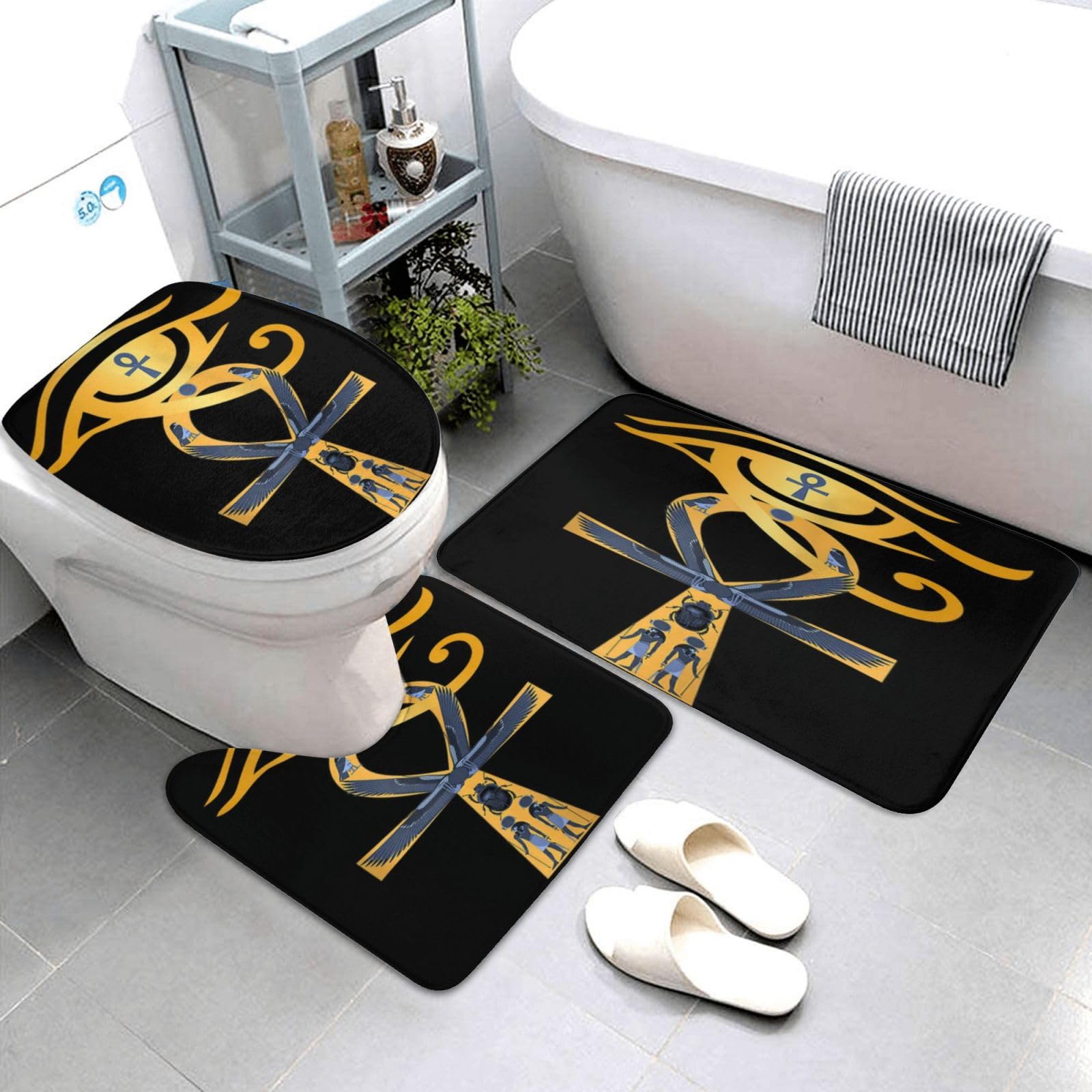 Tapis de bain antidérapant œil d'Horus en flanelle absorbante pour salle d'eau