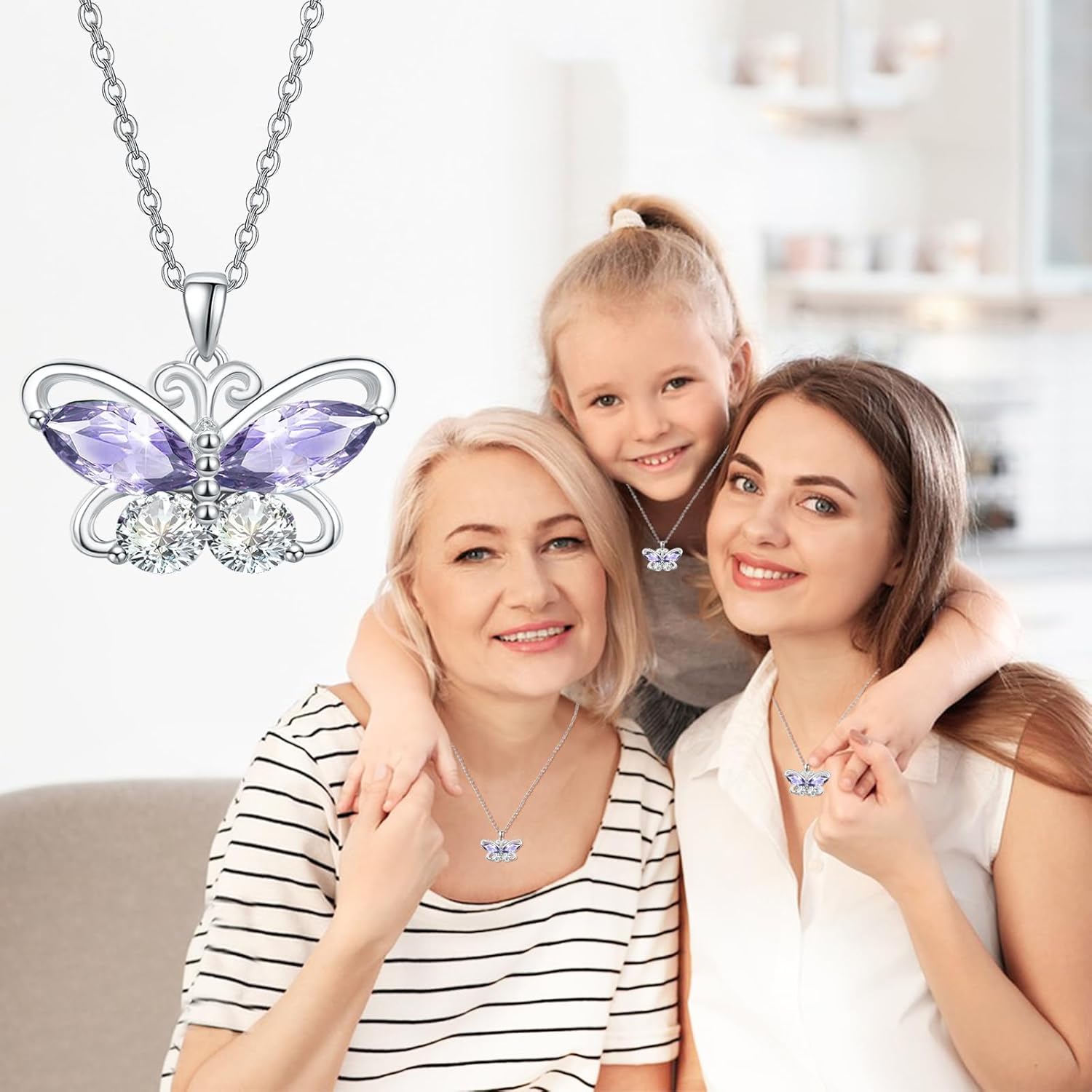 Dreamboat Butterfly Birthstone Pendant Necklace for Women 925 Sterling Silver Cubic Zirconia Jewelry Anniversary Birthday Gifts for Mom Wife Daughter Her - Image 5