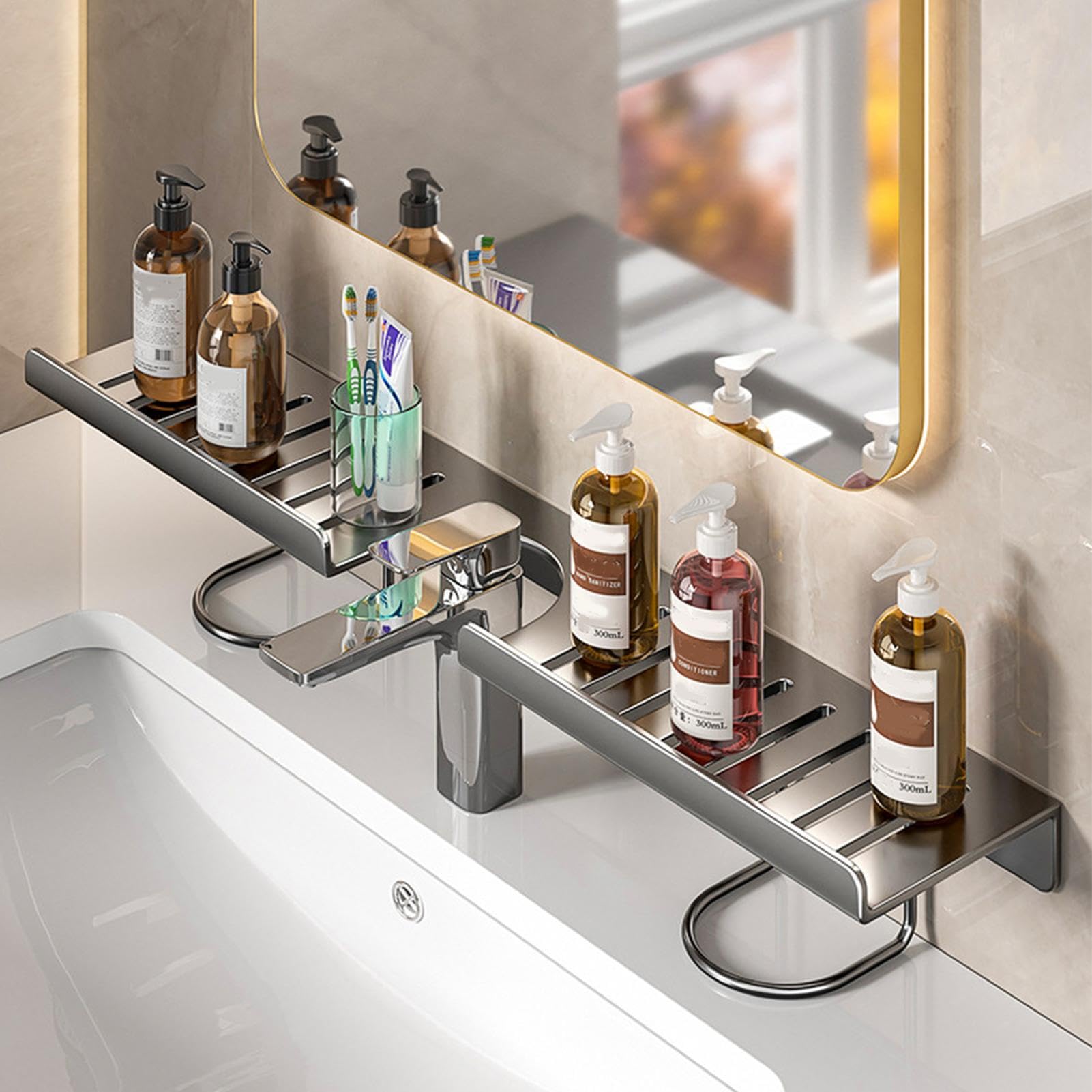 Generico Mensola Lavabo Bagno Organizer Asciugatura Cucina | Mensola Da Bagno Per Lavabo Sopra Rubinetto Per Sapone Spazzola Utensili Articoli Da Toeletta Bagnoschiuma Decorazione