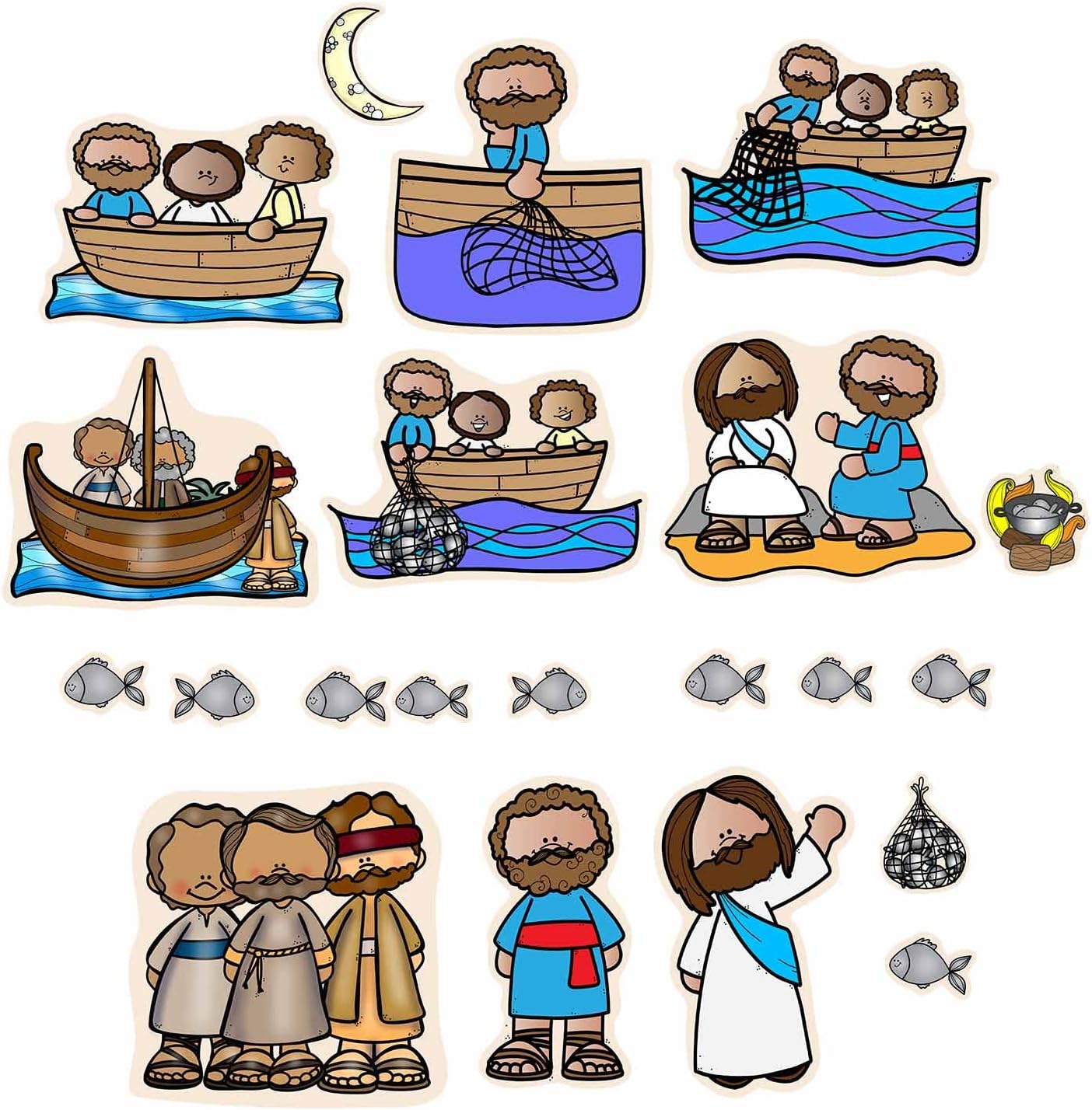 Story Time Felts Jesus & Miraculous Catch Fishers of Men Figures for Bible Flannel Board Stories Miracles (Regular)