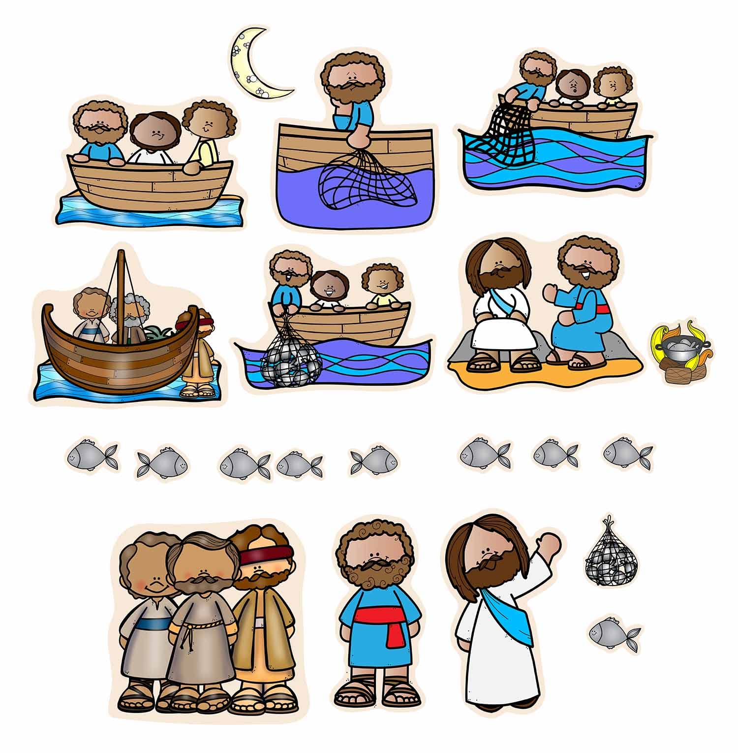 Story Time Felts Jesus & Miraculous Catch Fishers of Men Figures for Bible Flannel Board Stories Miracles (Regular)