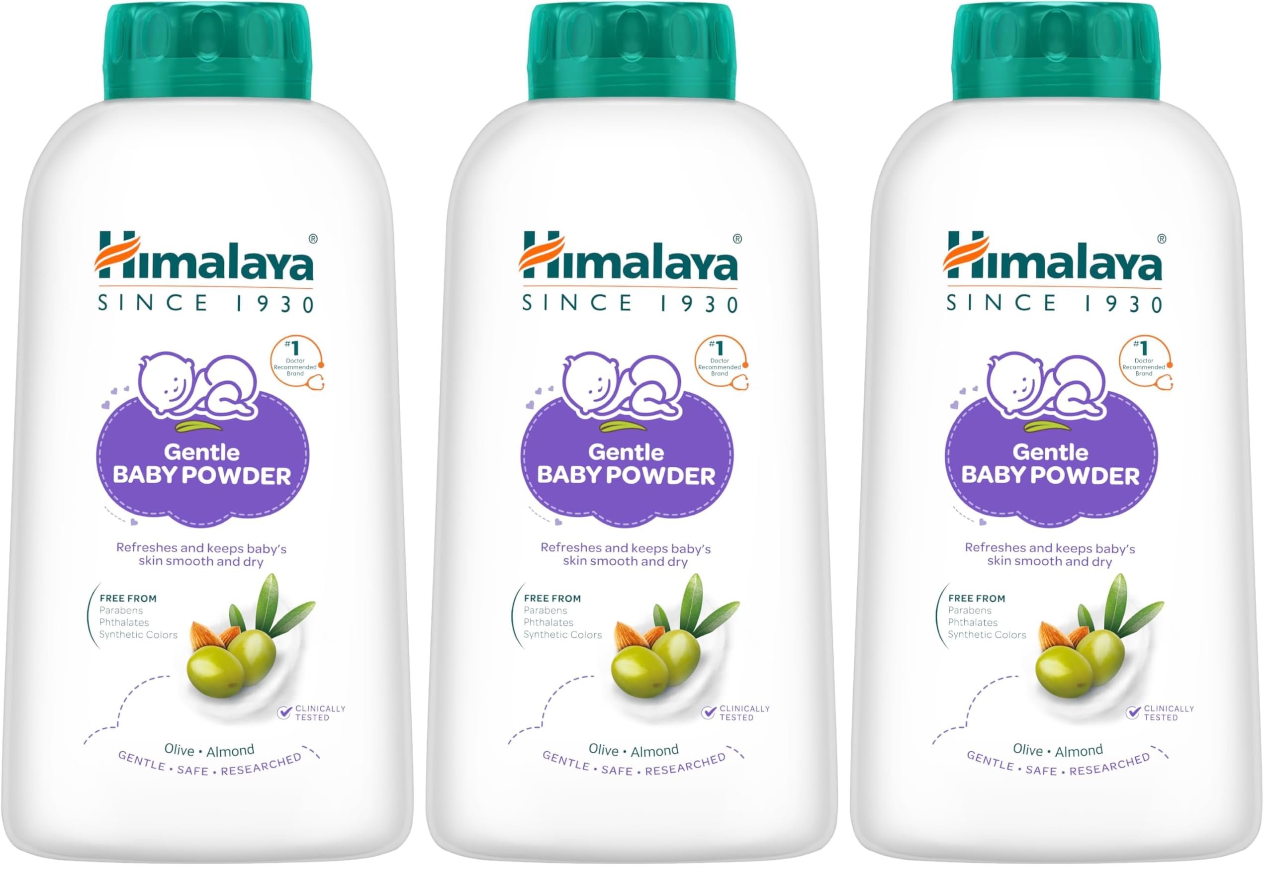 Himalaya Gentle Baby Powder 400g | Keeps baby's skin smooth & dry with natural goodness | Olive Oil, Almond Oil & Yashad Bhasma | No.1 Baby Powder Brand | No.1 Dr. Recommended | 99% NOI (Pack of 3)-image-4