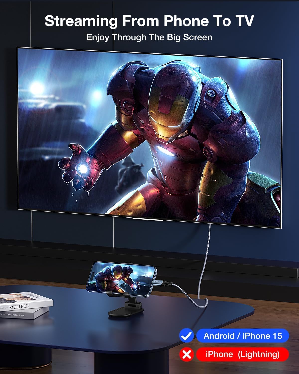 ANDTOBO Kabel USB C na HDMI 4K, 2 m kabel USB typu C HDMI [pozłacane wtyczki], kompatybilny z Thunderbolt 4/3, iPhone 15/16 Pro Max, MacBook Pro/Air, iPad Pro/Air, iMac, Galaxy S23, S22/S21