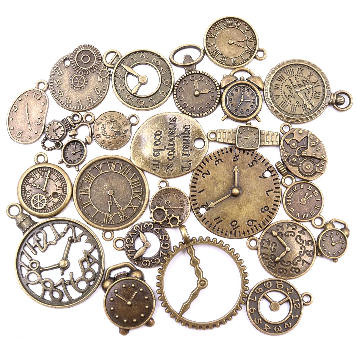 Hsthe Sea 25 Sets Of Clock Pendant Charms, Multiple Mixed Antique Bronze Watch Gear Gear Charm Steampunk Clock Pendant DIY Jewelry Making Accessories