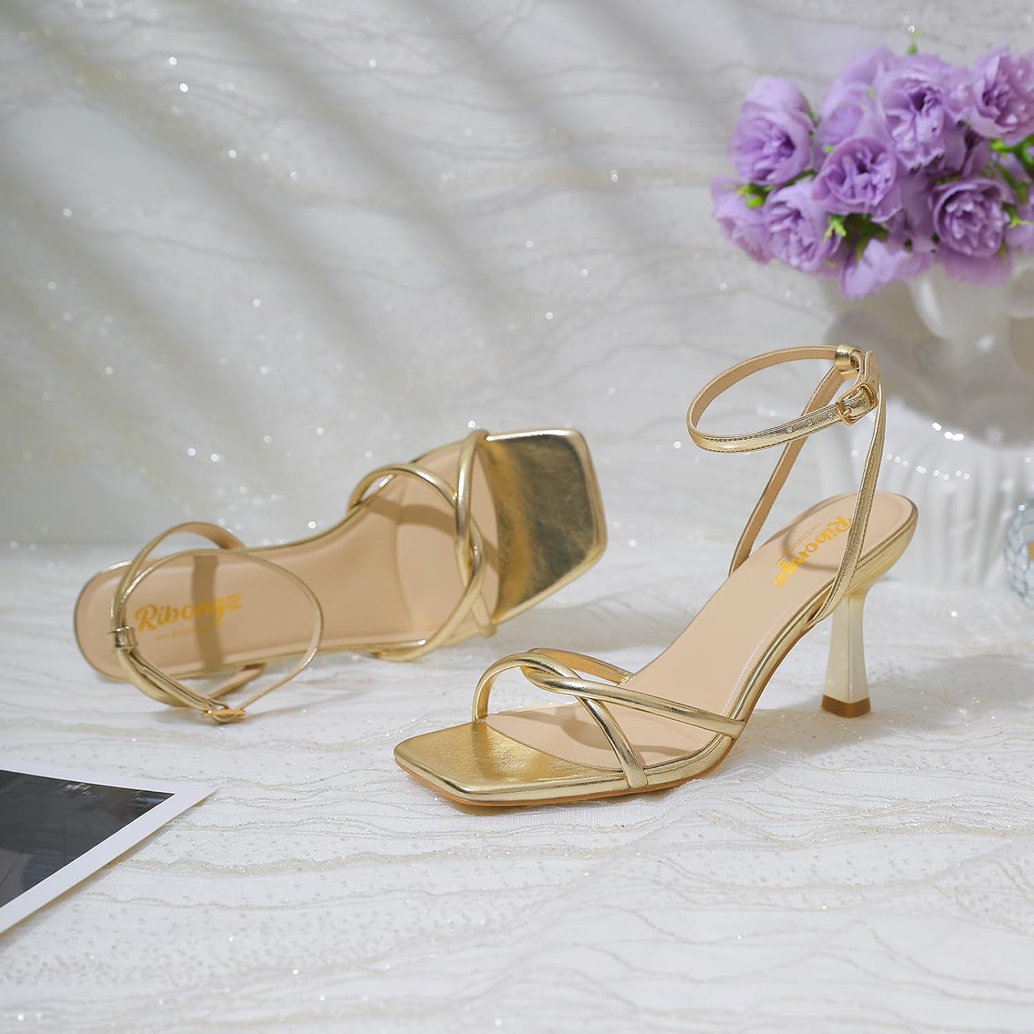 RIBONGZ Women's Heeled Sandals Square Open Toe Kitten Strappy Heels with Ankle Strap Elegant Summer Wedding Party Evening Prom Daily Wear Lace Up Dress Shoes - Image 8