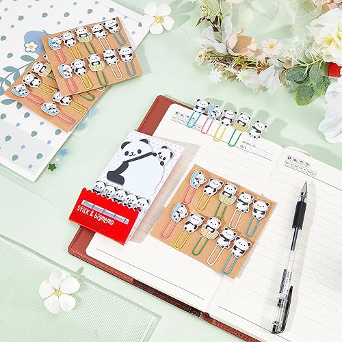 Miniatura 4 de CRASPIRE Carpeta de 40 clips de papel de panda con 2 hojas de notas adhesivas de animales lindos, abrazaderas de metal, dispensador de notas para