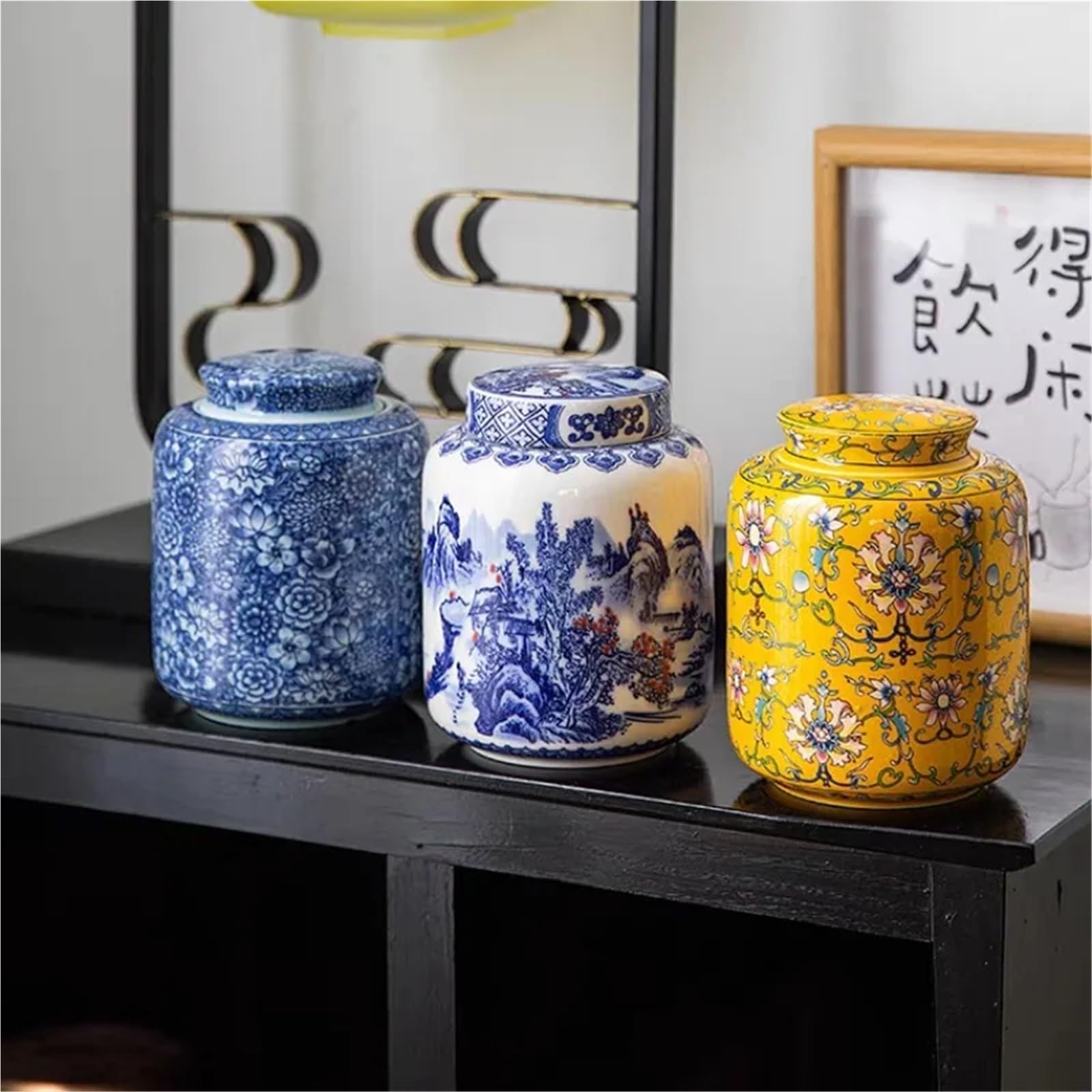 Lata De Té De Cerámica Lata de té porcelana cerámica gran capacidad con tapa, tarro almacenamiento dulces en grano café sellado a prueba humedad