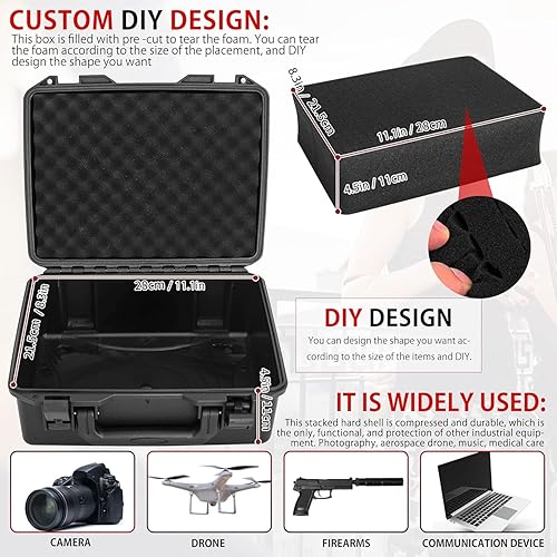 Miniatura 3 de Funda rígida para micrófono, drones, cámara, equipos, funda de almacenamiento portátil, TORIBIO Hard Box precortada espuma extraíble, impermeable