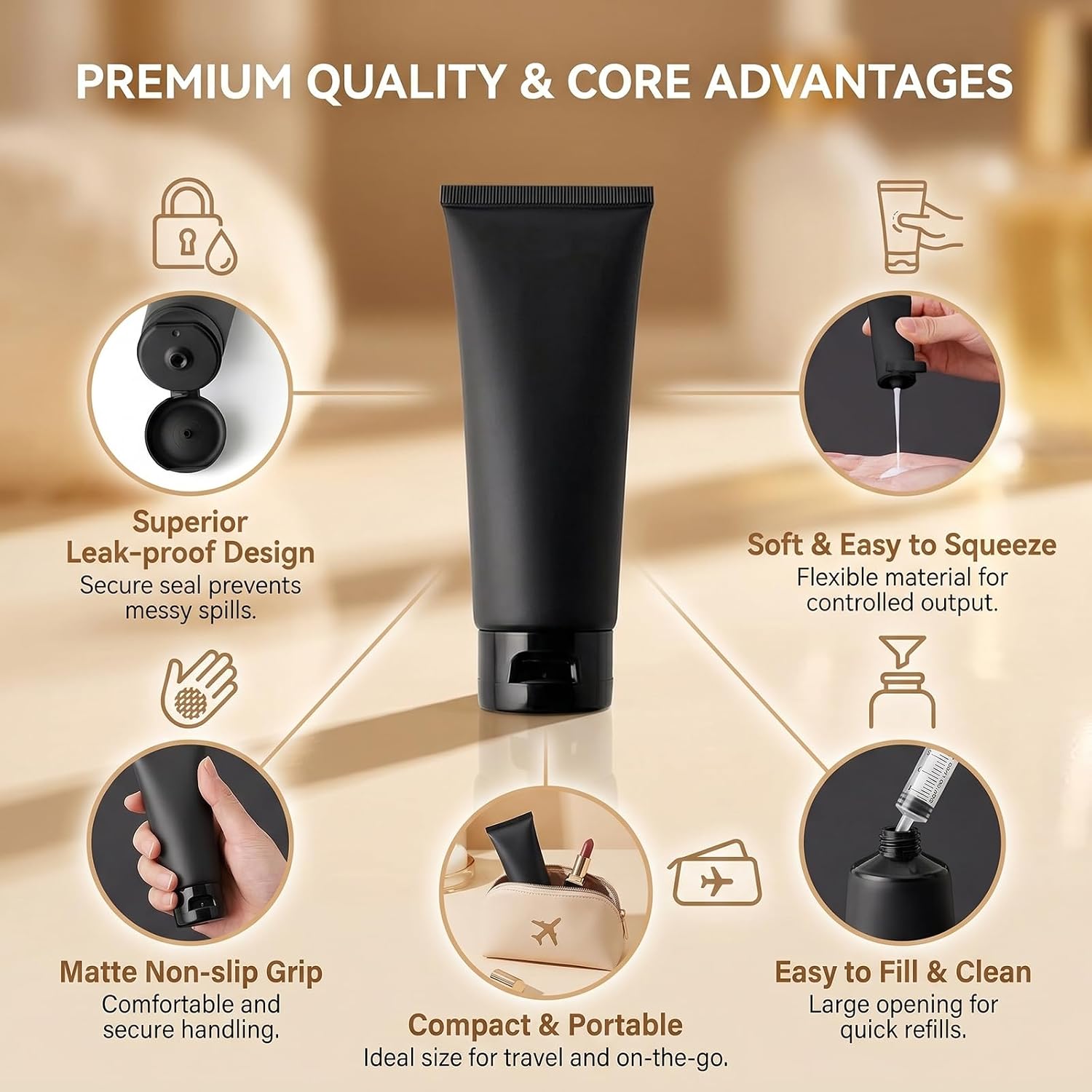 6 Pcs 5oz Travel Black Flip Top Squeeze Tubes with Label&Bag image 4
