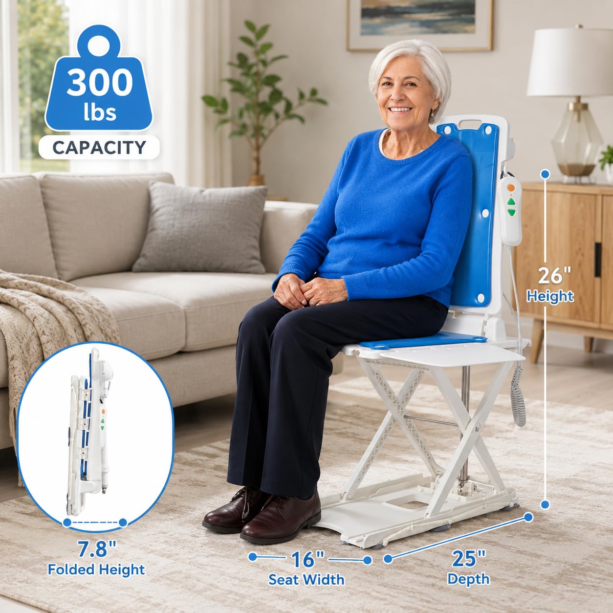 Sollevatore elettrico per anziani, supporto per sollevamento pesi dal pavimento, capacità di carico 136 kg, altezza regolabile fino a 50,8 cm, sedia sollevabile da pavimento portatile (13,2 kg)