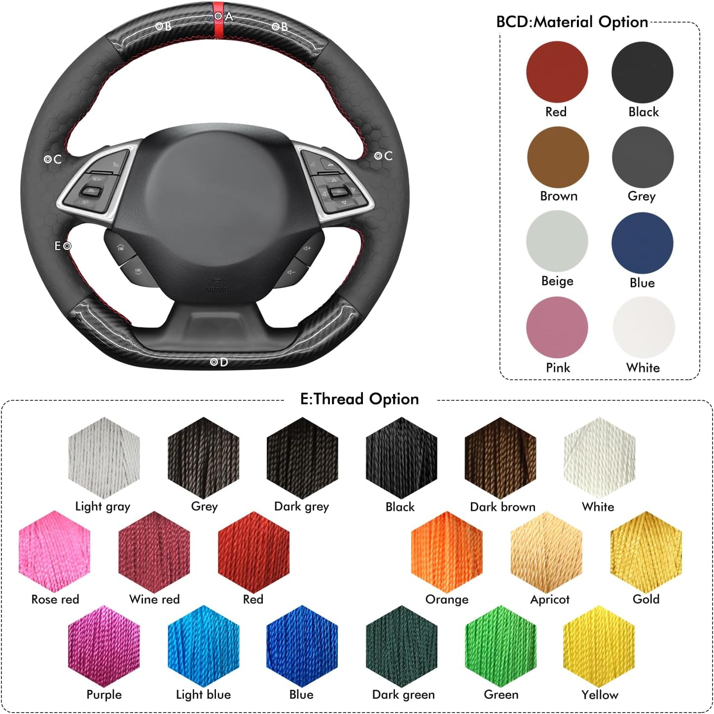 MEWANT Steering Wheel Cover for(Chevy) Camaro 2016-2024 Hand-Stitched Steering Wheel Wrap