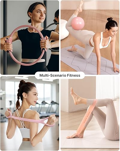 Miniatura 6 de YOTTOY Juego de anillos y bolas de pilates, figuras 8 bandas de resistencia, bandas elásticas y guía, juego de equipo de pilates para principiantes