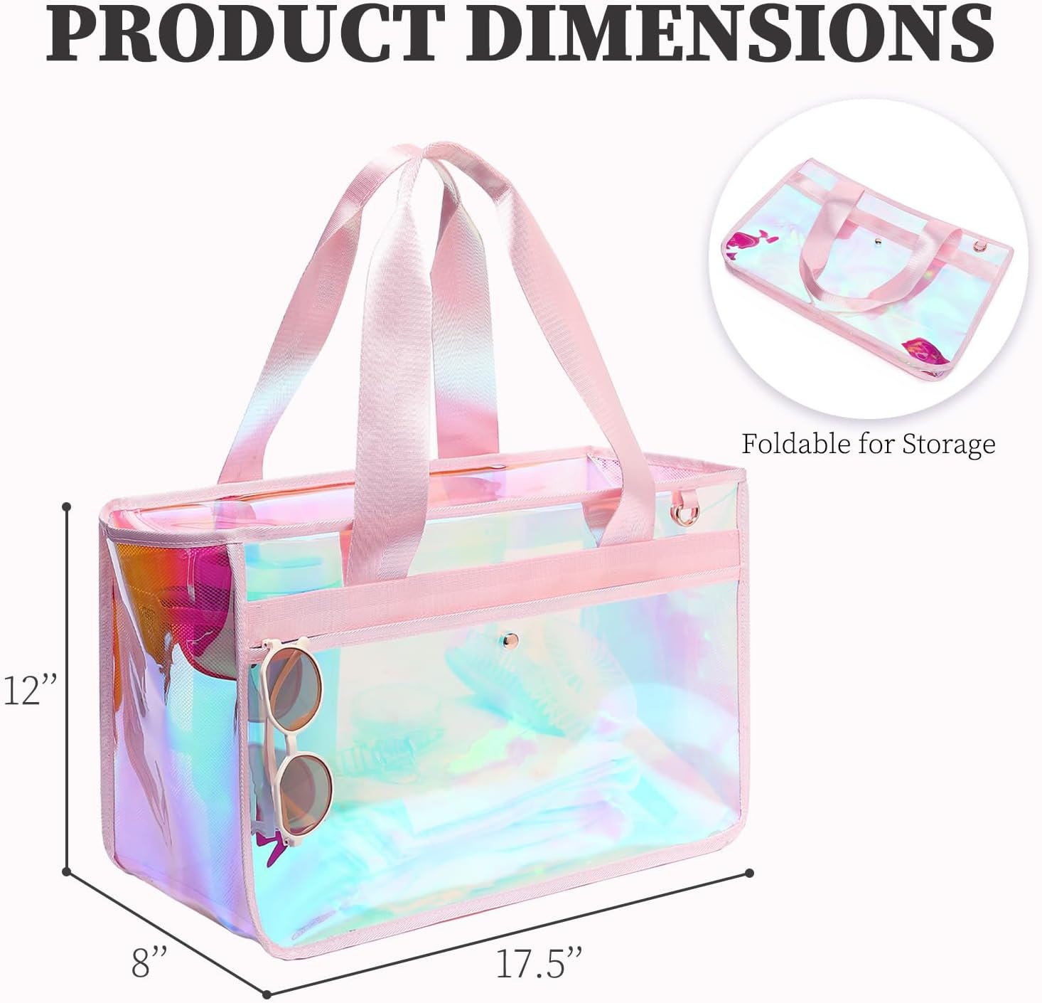 GYEUKHAM Jelly Tote Bag for Women, Iridescent Clear Beach Bag Waterproof Sandproof Pool Bag Cruise Vacation Essentials