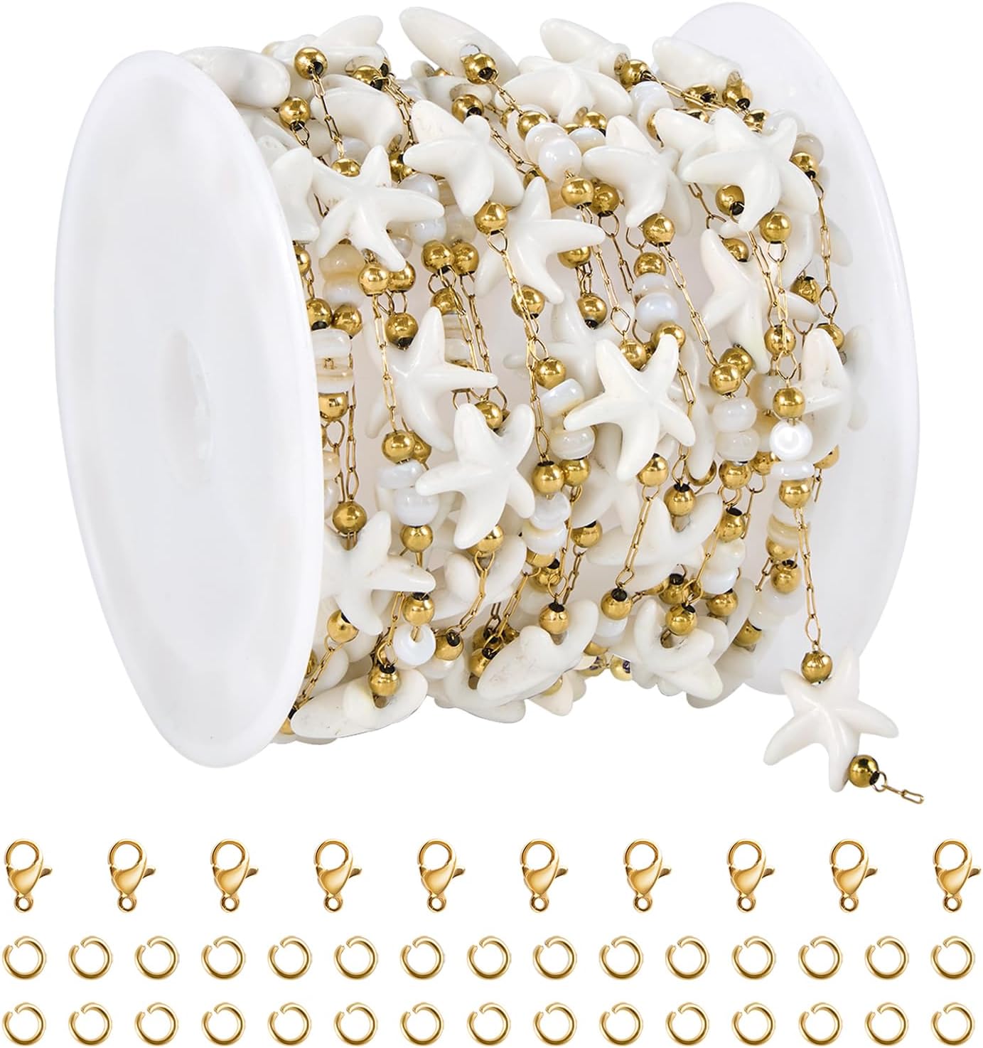 UMAOKANG 9.8 Feet Gold Plated Stainless Steel Chain for Jewelry Making White Shell Star Bohemia Jewelry DIY Supplies