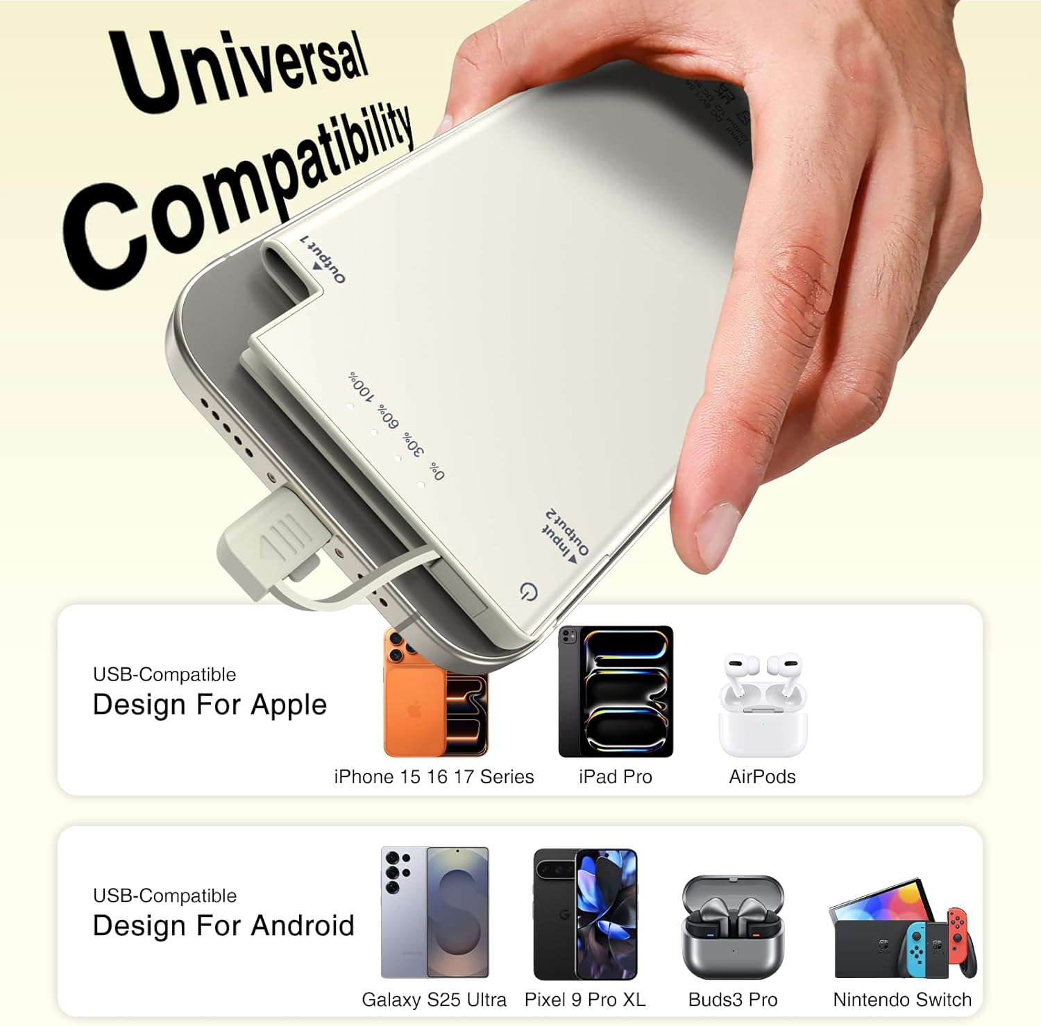 Auskang Thin Portable Charger with Built in USB-C Cable-5000mAh Slim Power Bank Compatible with Samsung, Google Pixel/Android Phones/ iPhone17 16 15 Series etc-Thin Battery Pack for Outdoor Travel - Image 3