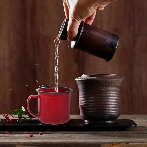 Miniatura 9 de Hemoton Mochila blanca, 5 piezas, taza de café, juego de tazas de café hechas a mano, taza de lata de metal pequeña, esmalte de té, agua, leche,