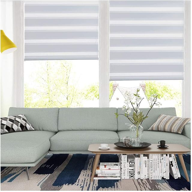 SMONTER Easy Fix Zebra Roller Blind,Day and Night Blinds Curtains with Install Accessories (45CMx150CM, WHITE)