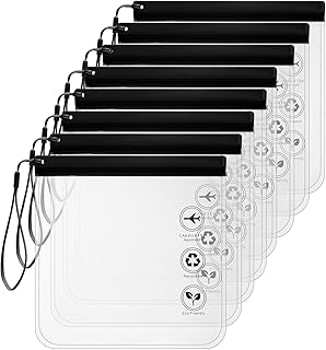 cobee 8 Pack TSA Approved Clear Toiletry Bags, 20x20cm Carry on Airport Airline Compliant Travel Bag Makeup Cosmetic Bag Organizer Leak-Proof Airport Security Bag for Liquids, Cosmetics (Black)