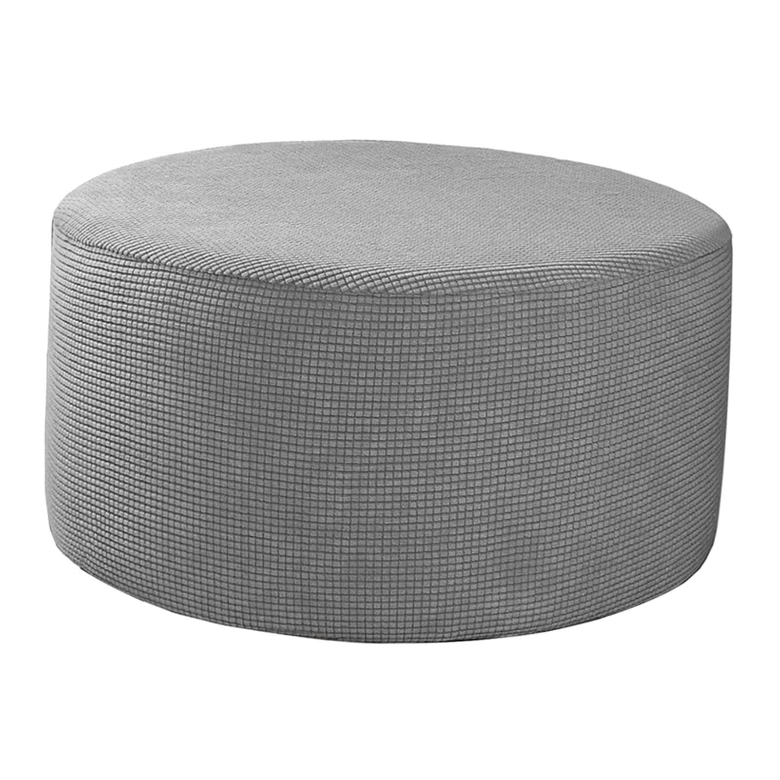 Funda otomana redonda gris para evitar manchas en el reposapiés del salón