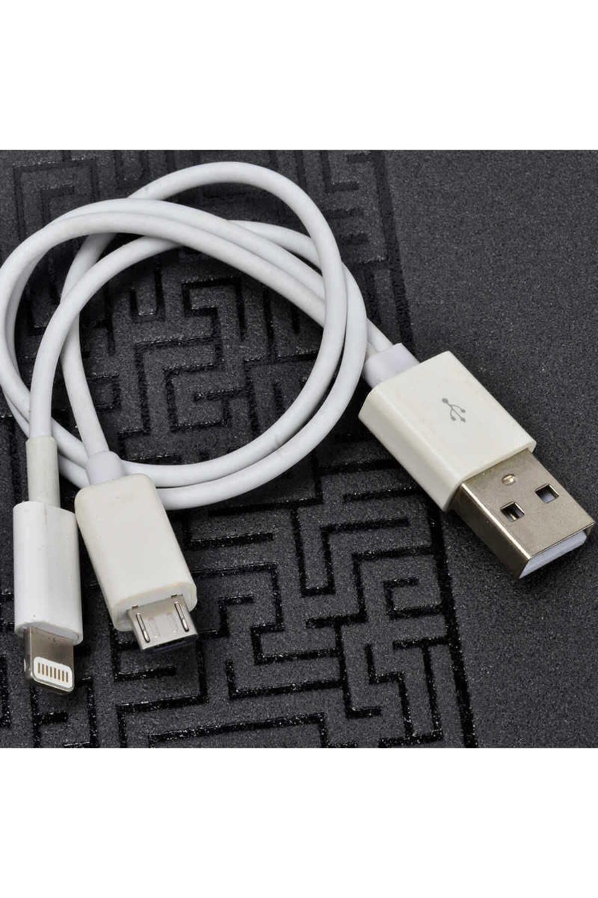PSR aksesuar Beyaz Beyaz Çiftli Lightning-Micro Kısa Usb Kablo ile uyumlu