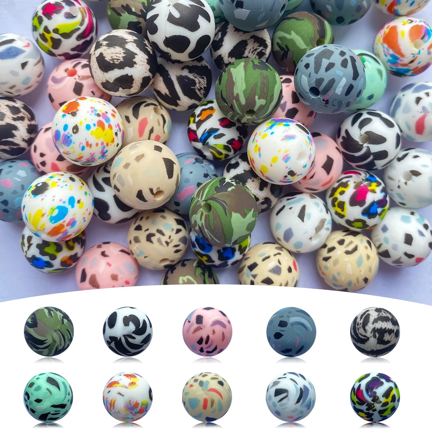 15mm Silicone Loose Beads Leopard for Keychain DIY