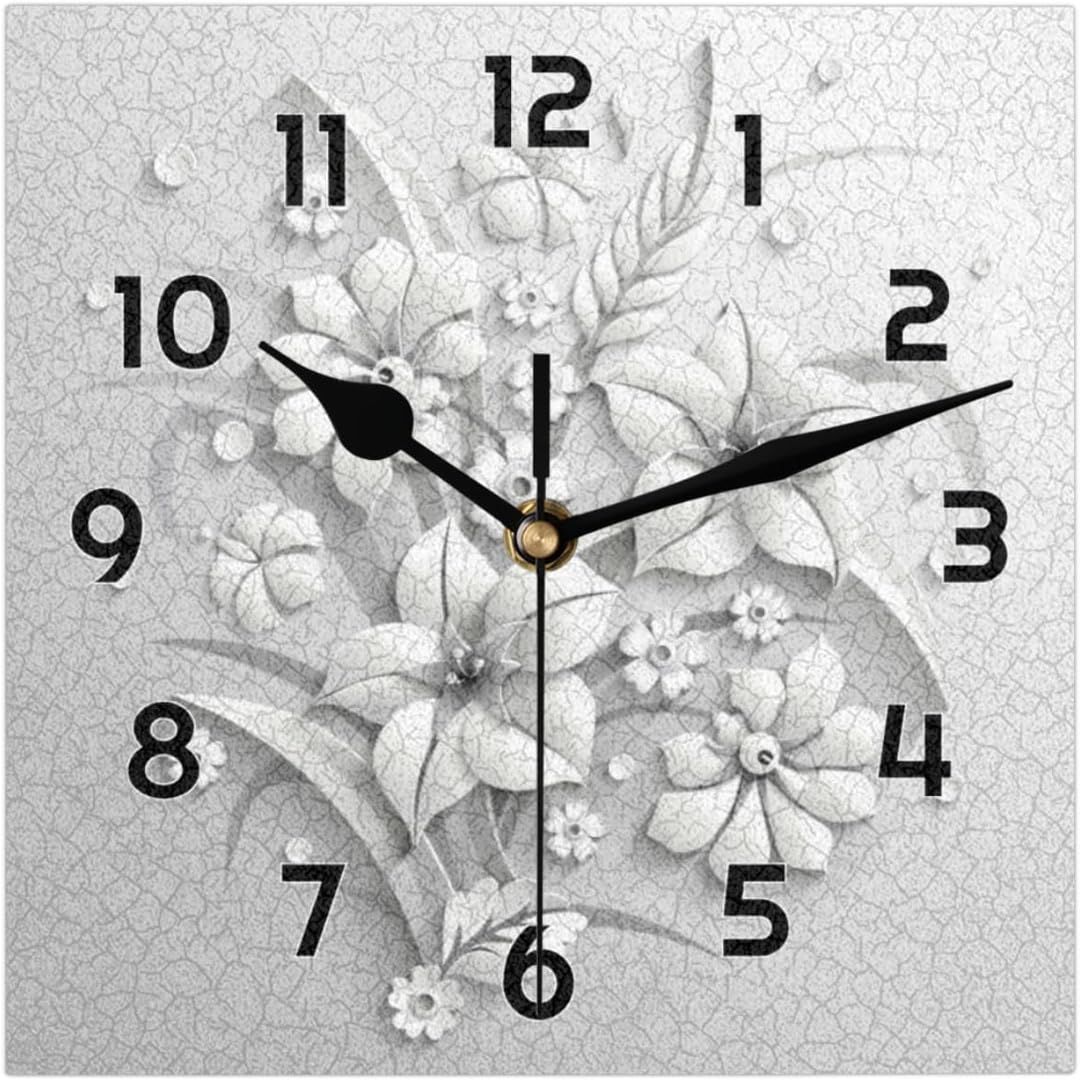 Abstract Bamboo Leaves Wall Clocks Silent Non-ticking Square Clocks Battery Operated Decorative Desk Clock Modern Rustic Japanese Flowers Wall Clock for Home Kitchen Bedroom Bathroom Office 12 Inch