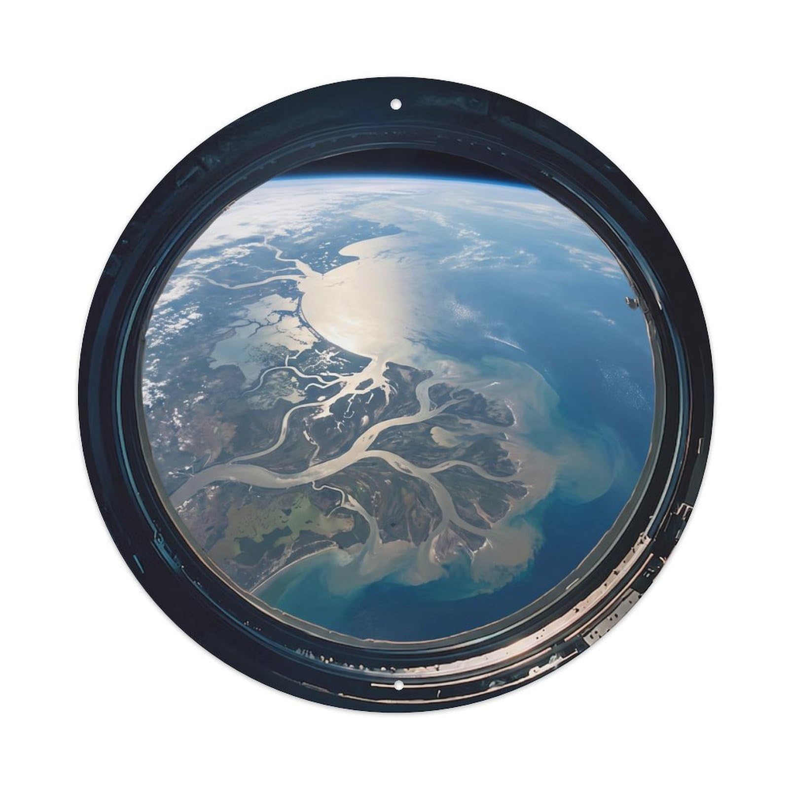 Earth River Delta from Space Station Porthole Metal Tin Sign