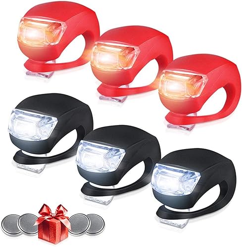 Bestlsy Juego de 6 luces de bicicleta delanteras y traseras, luces LED de silicona con clip con carcasa de silicona impermeable, faro multiusos