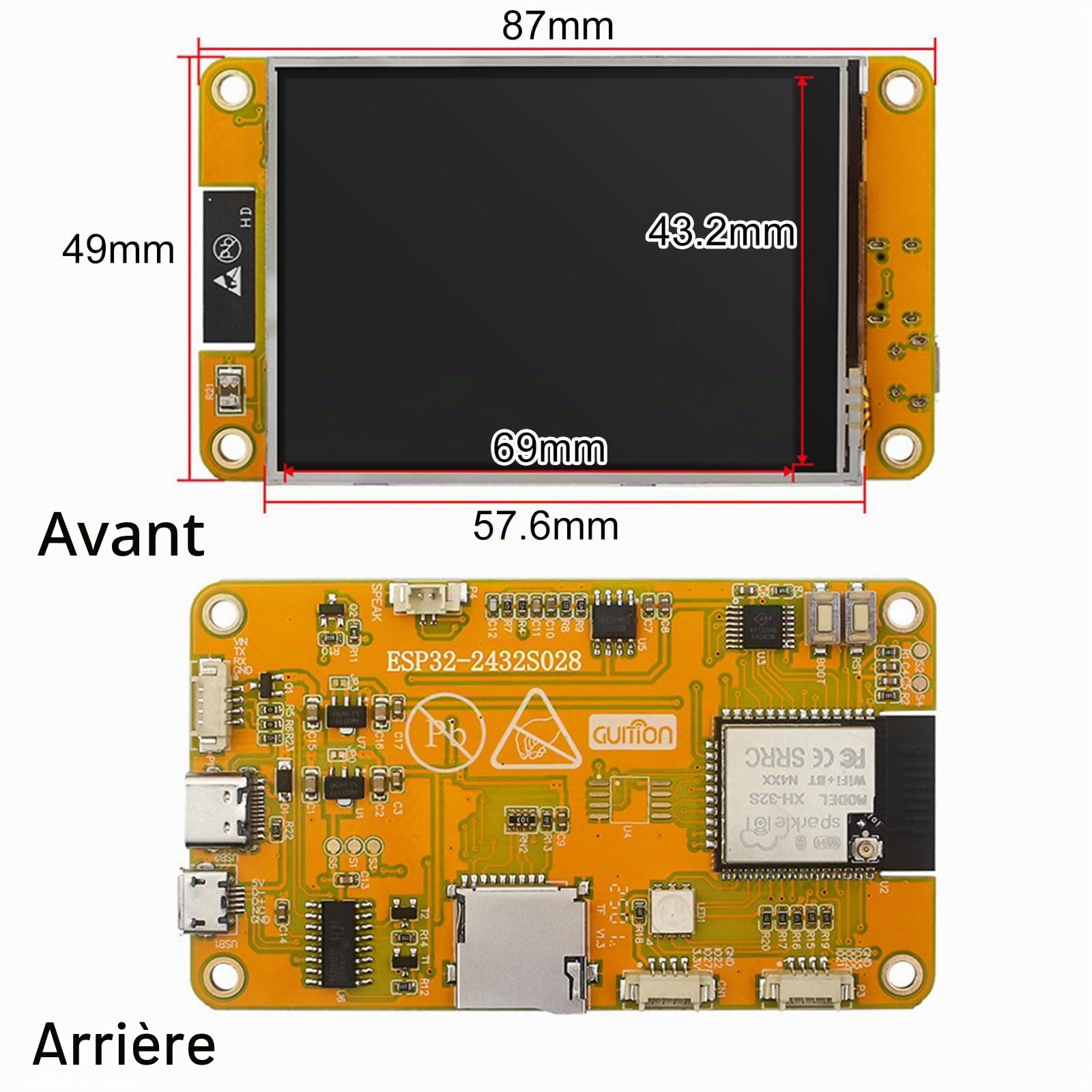 ESP32 Écran, ESP32 Ecran Tactile Board Avec Wifi Bluetooth, 2.8" 240 X 320 ESP32-2432S028R Module, TFT Touch Display, Carte De Développement Avec Stylet, Compatible pour Arduino IDE
