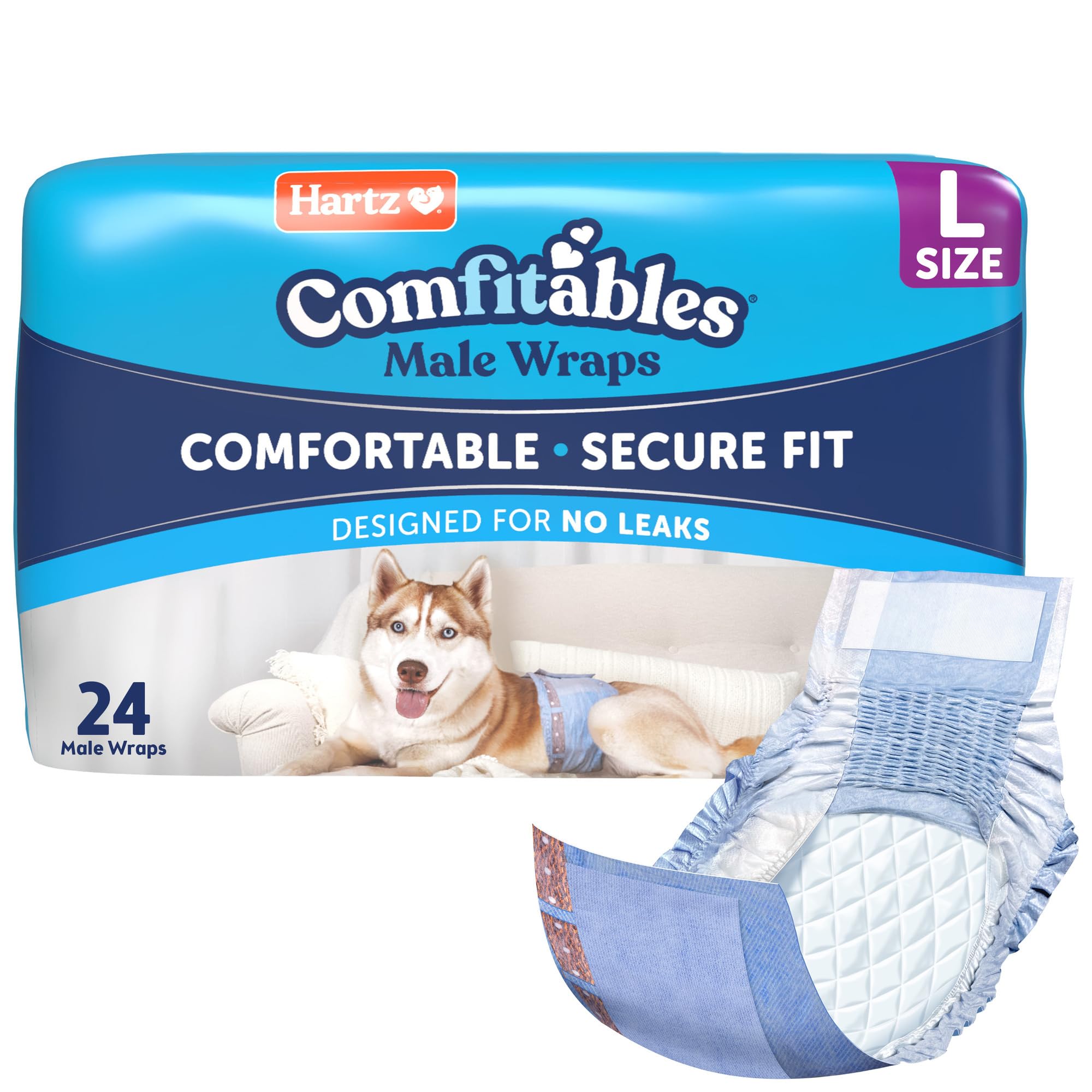 Hartz Comfitables Disposable Male Dog Wraps with Stretchy Waistband, Large 24 Count
