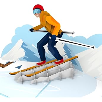 MOKIO Pop-Up Card - Ski - 3D Birthday Greeting Card
