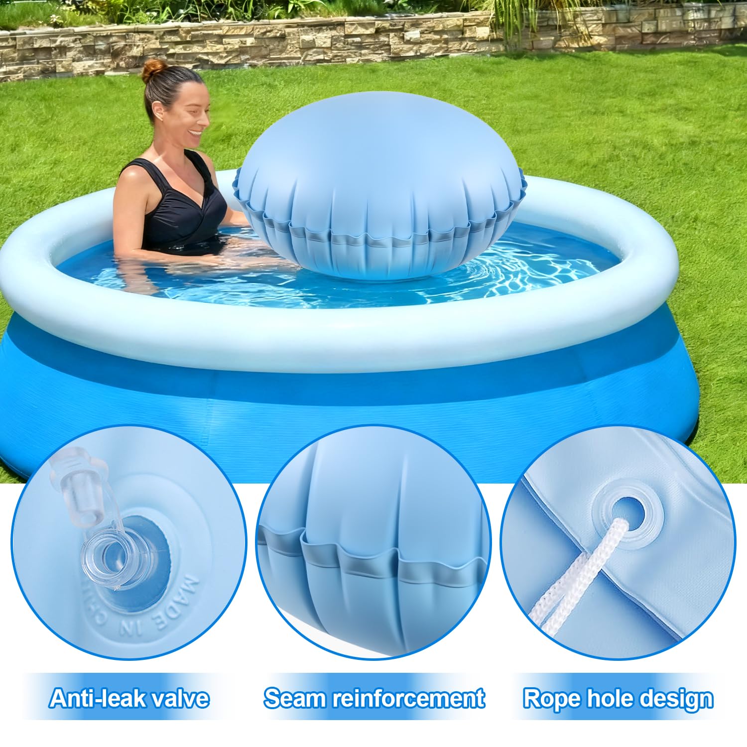 2 Poolkissen Winter 1.2×1.2 m Luftkissen Pool Verdickte PVC Pool Kissen Winter 1 Eckige und 1 Poolkissen Rund 360 EIS und Schneefest für Aufstell-Pool Whirlpool Outdoor Winterfest usw Hell/Hochblau