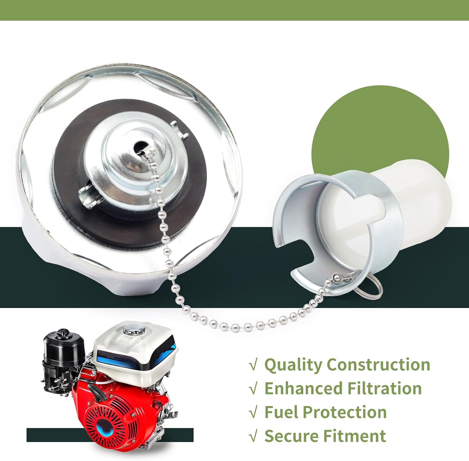 17620-Z4H-030 Gas Fuel Tank Cap with Chain & Filter Replacement for Honda GX390 GX270 GX160 Engine, Metal Fuel Tank Lid for Predator 196cc 212cc for CT200U CT200UEX BT200X Replace 17620-Z4H-900