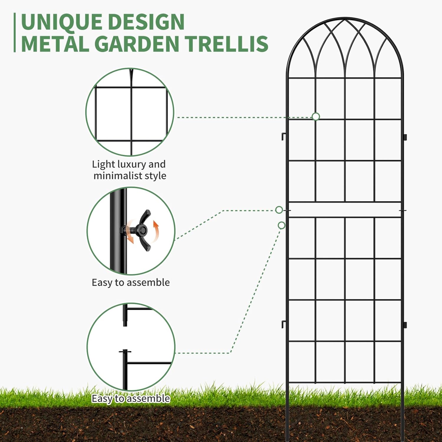 SUNYRISY 4Pack Metal Garden Trellis for Climbing Plants Outdoor, 71x20in Metal Plant Support for Flowers Tomato Cucumber Rose Vegetable Garden Courtyards Lawns Decoration, Black
