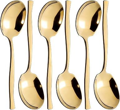 Xyskin Gold Serving Spoons Set of 6, 8.3 Inch Stainless Steel Large Dinner Buffet Catering Banquet Serving Spoons, Mirror Finish