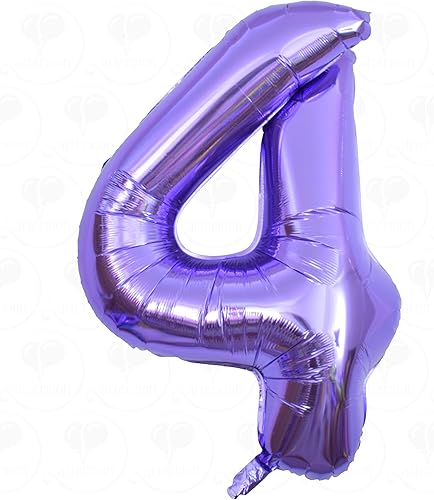 AFTERLOON Globos digitales gigantes de helio de 40 pulgadas, color morado brillante cromado, 4 pulgadas, decoraciones de 4 cumpleaños para niñas o